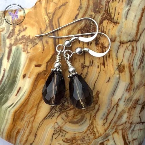 Smokey Quartz Faceted Teardrop Earrings